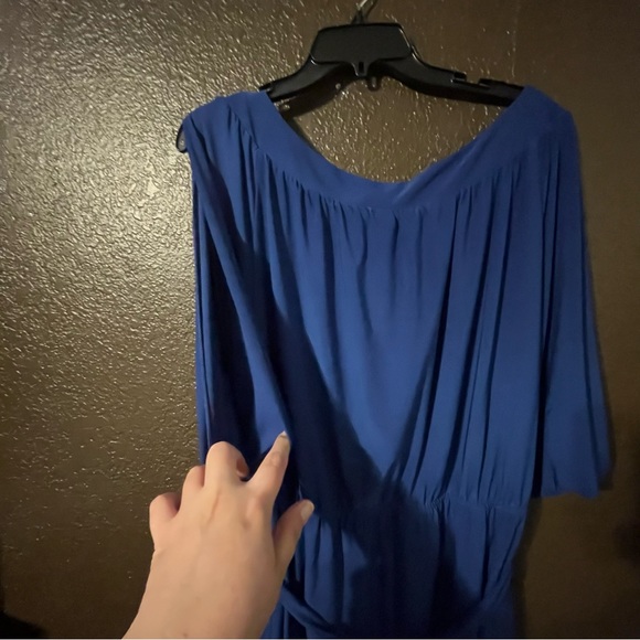 Blue Short Open Sleeve Knee Length Dress with Tie for Waist, Size 3X - Picture 4 of 5